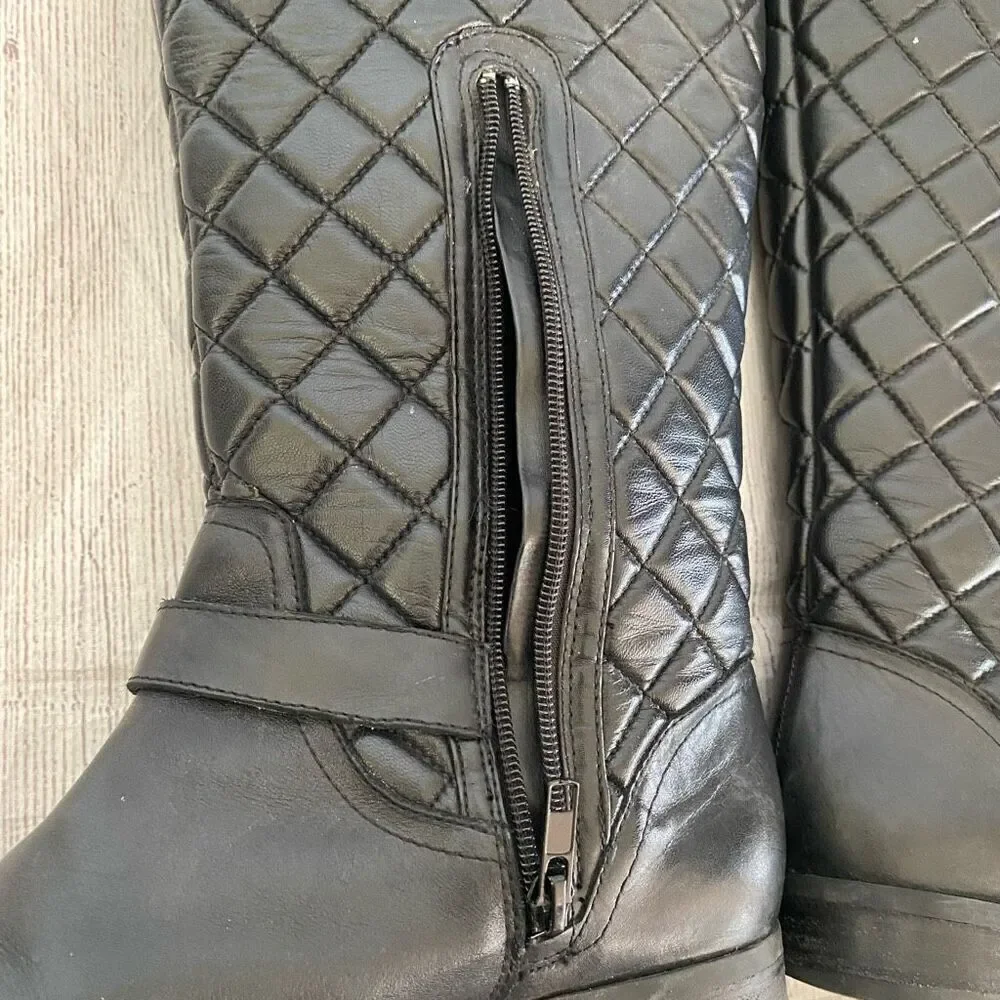 Arturo Chiang women 8.5 quilted tall riding boots with/side zipper black